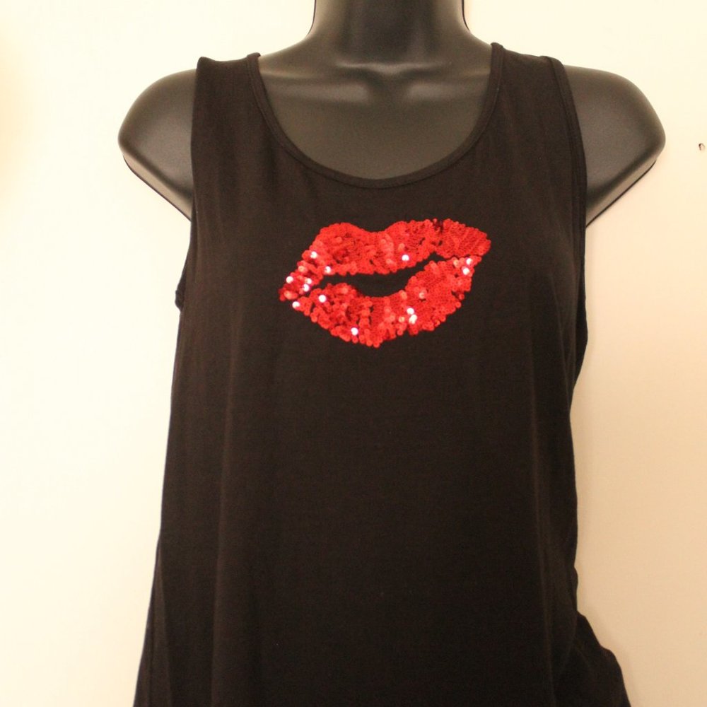 Black Tank with Red Sequined Lips